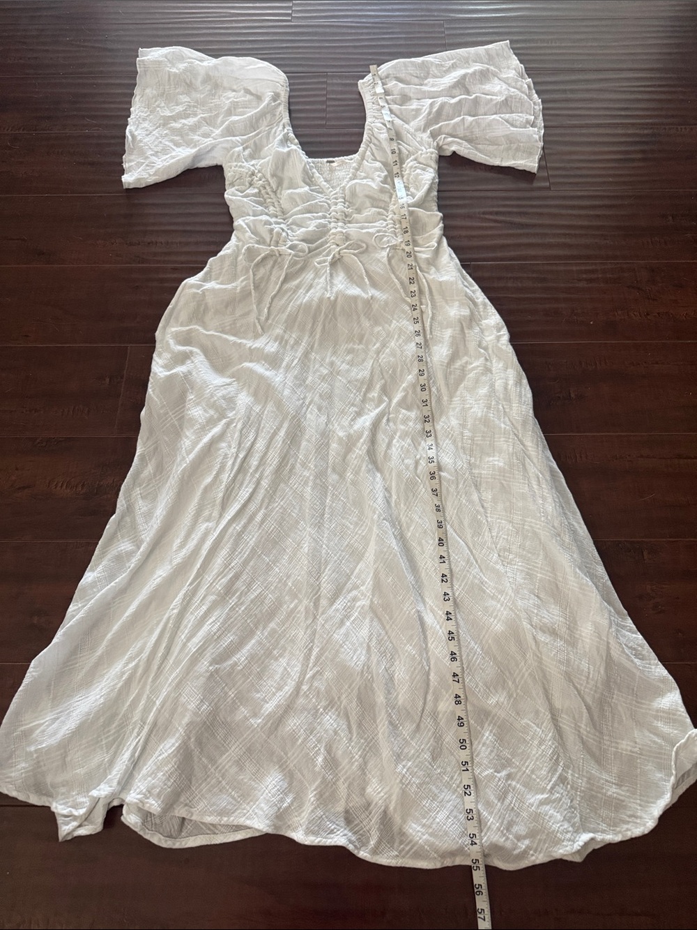 Free People Hard To Resist White Ruched Bodice Midi Dress w/Flutter Sleeves Sz M - Picture 6 of 12